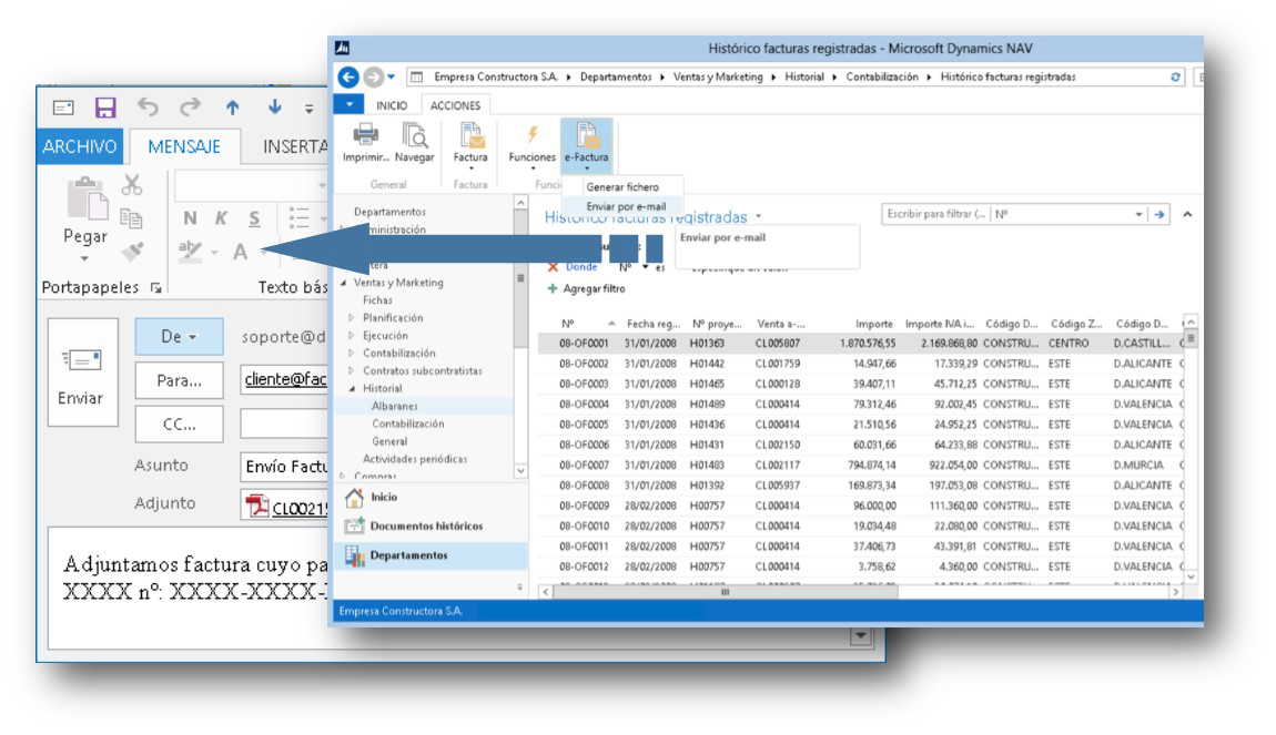 Módulo e-factura enviar email