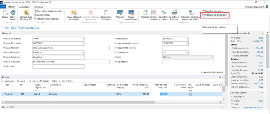 Vista Previo Registro en Microsoft Dynamics NAV